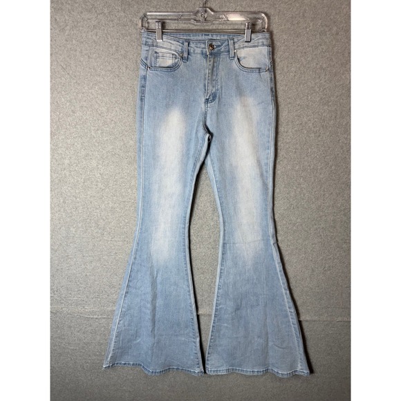 Shein Jeans Women's Small Light Blue Denim‎ Cotton Stretch Flared Leg Zip Fly - Picture 1 of 10